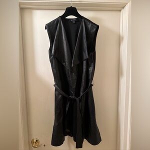 st john black leather wool open front vest with belt sz s